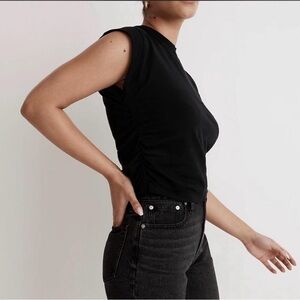 Madewell Black Ruched Side Sleeveless Muscle Tee